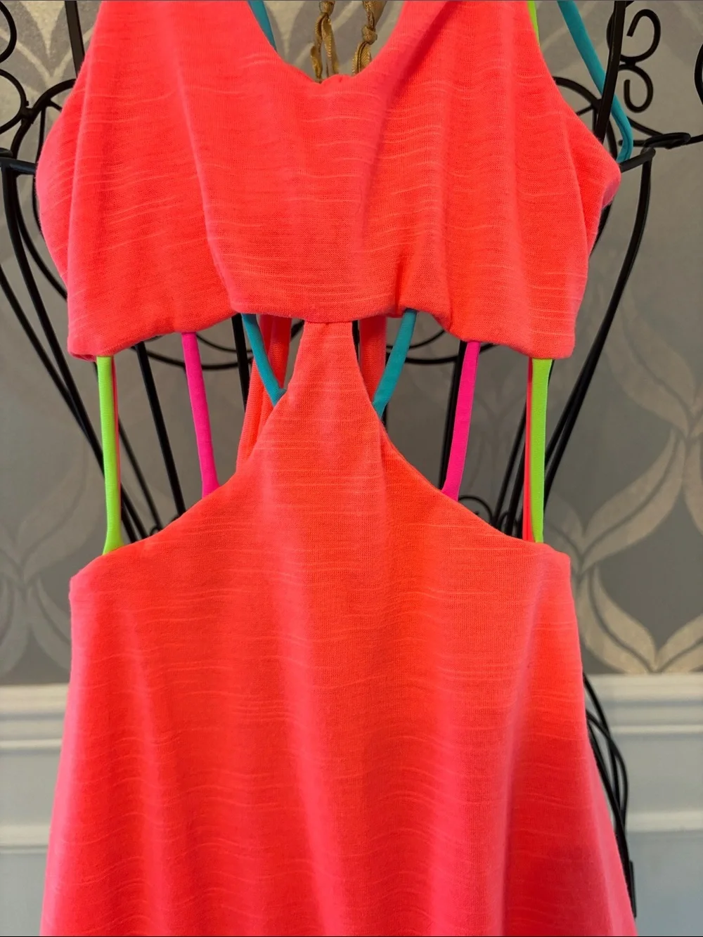 Peixoto Neon Pink Cutout Strappy Kids Dress with Multicolor Straps